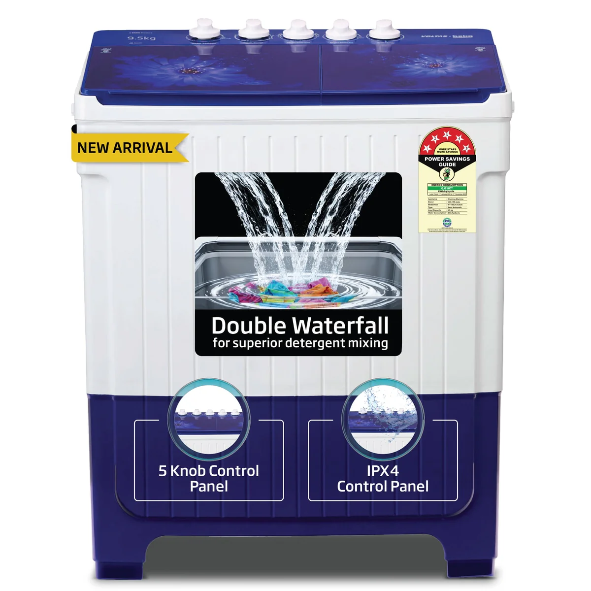 9.5 Kg Semi Automatic Washing Machine ( WTT95UAA ,Blue) , Voltas Beko, A Tata Product