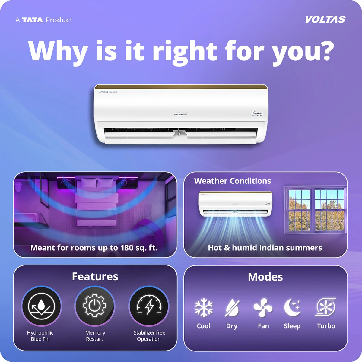 Voltas Split Air Conditioner, 1.5 Ton, 5 Star - 185INV Vertis Elite Gold - Image 3