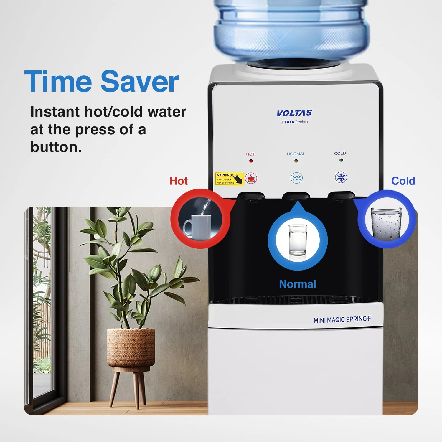 Voltas Water Dispenser ISI Mark Minimagic Spring FV + White [With Storage Cabinet only] - Image 6
