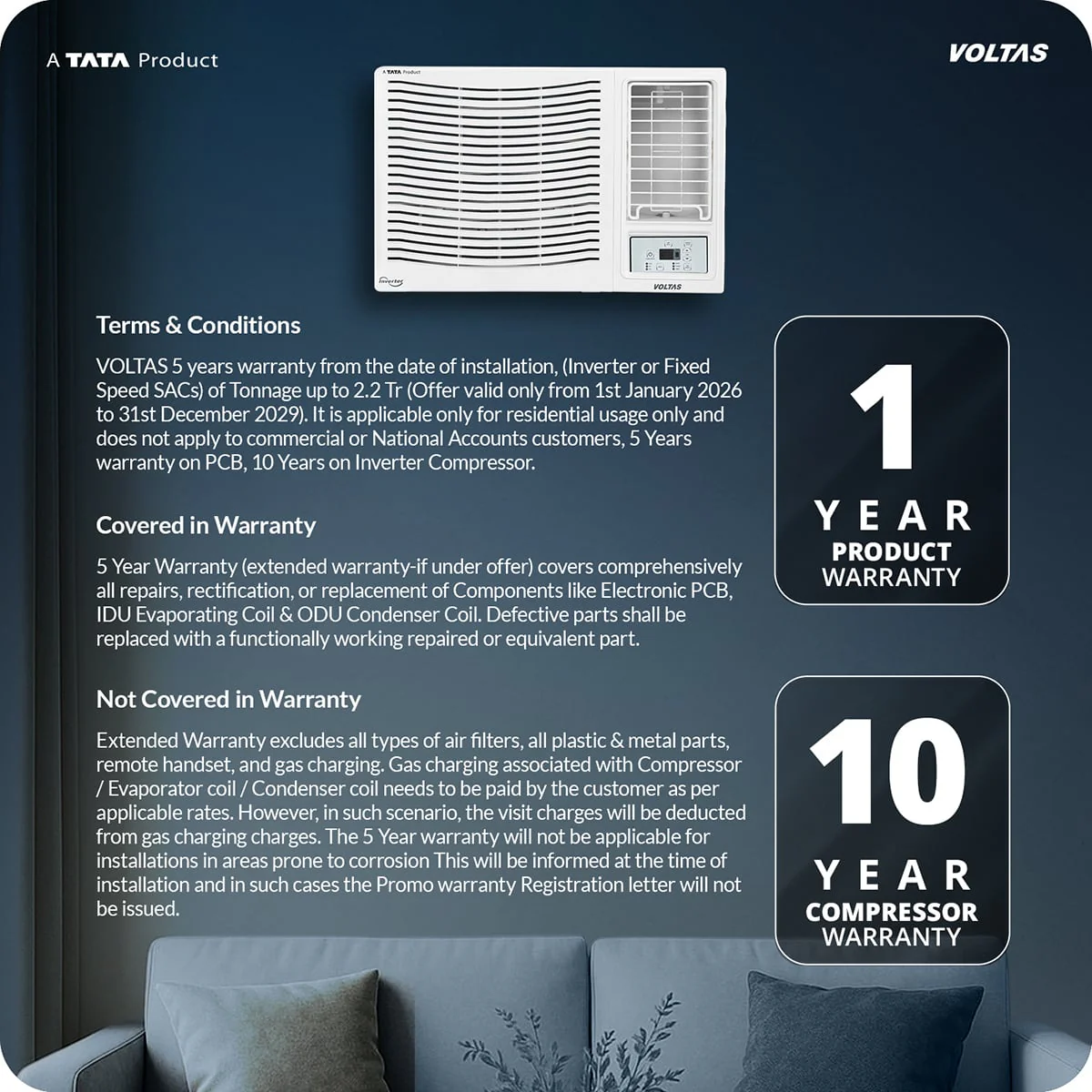 Voltas Window Air Conditioner, 1.5 Ton, 3 Star - 183FS Prism - Image 16
