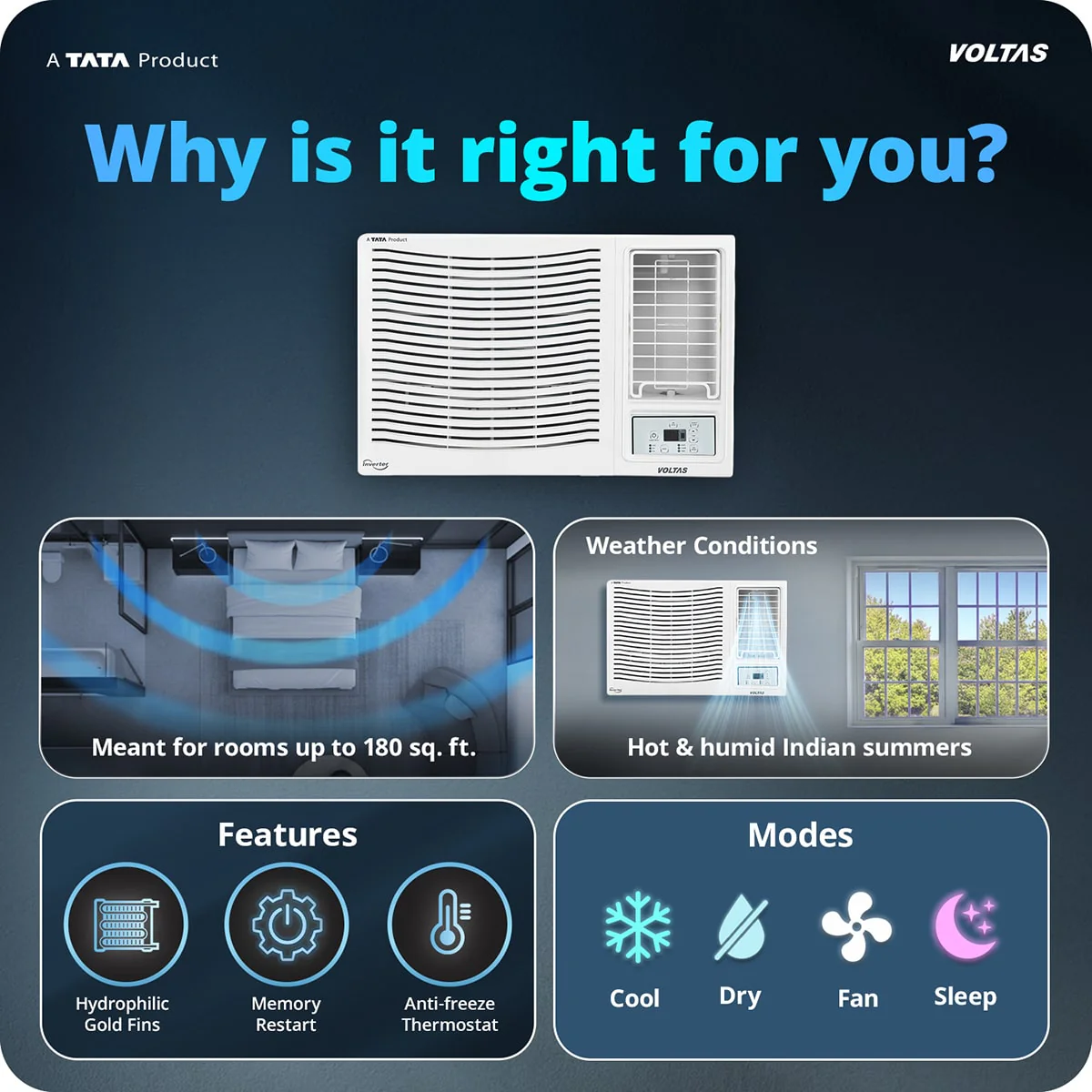 Voltas Window Air Conditioner, 1.5 Ton, 3 Star - 183FS Prism - Image 3